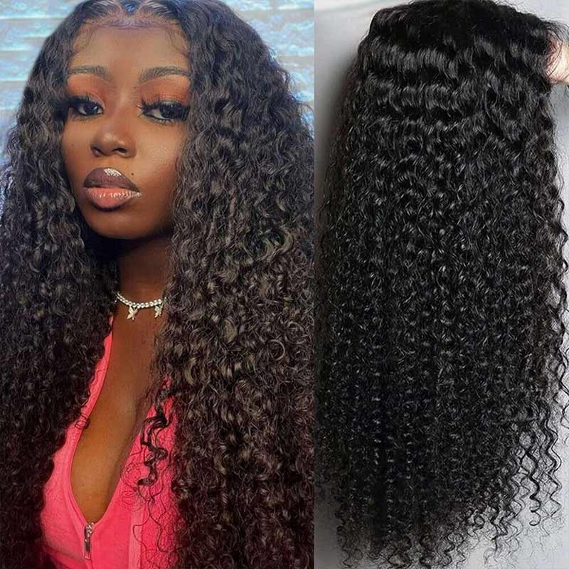 QVR Glueless Pre-cut 4x4 HD Lace Closure Human Hair Wigs Kinky Curly Wear & Go Wigs
