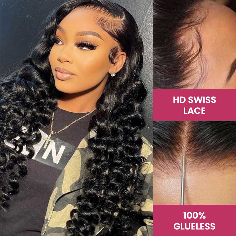 QVR Gluless Pre-cut 4x6 HD Lace Closure Human Hair Wigs Loose Deep Wave Wear&Go Wigs