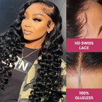 QVR Gluless Pre-cut 4x6 HD Lace Closure Human Hair Wigs Loose Deep Wave Wear&Go Wigs