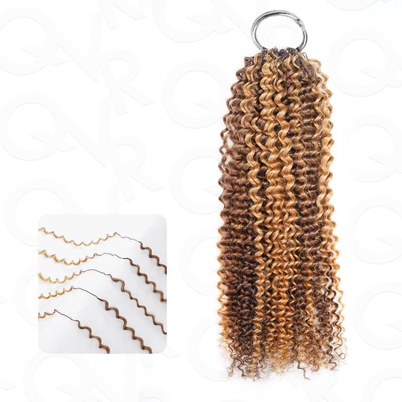 QVR Seamless Small Kinky Curly Feather Crochet Hair Highlight #P6/24 Machine Made Human Hair Extensions