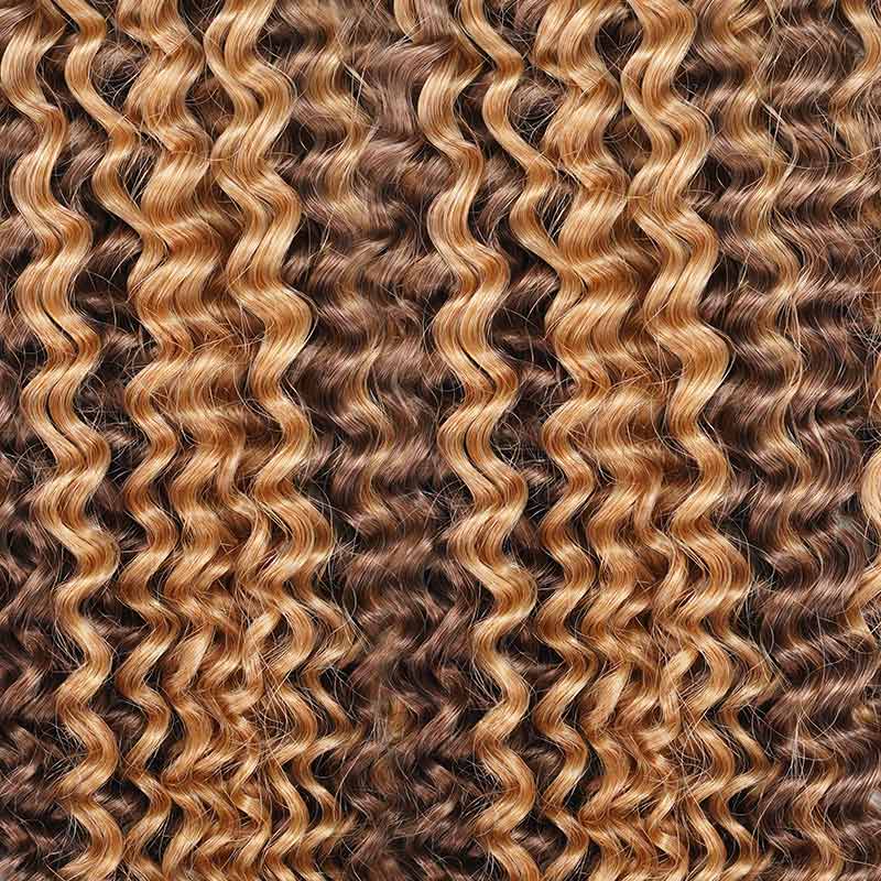 QVR Seamless Small Kinky Curly Feather Crochet Hair Highlight #P4/27 Machine Made Human Hair Extensions