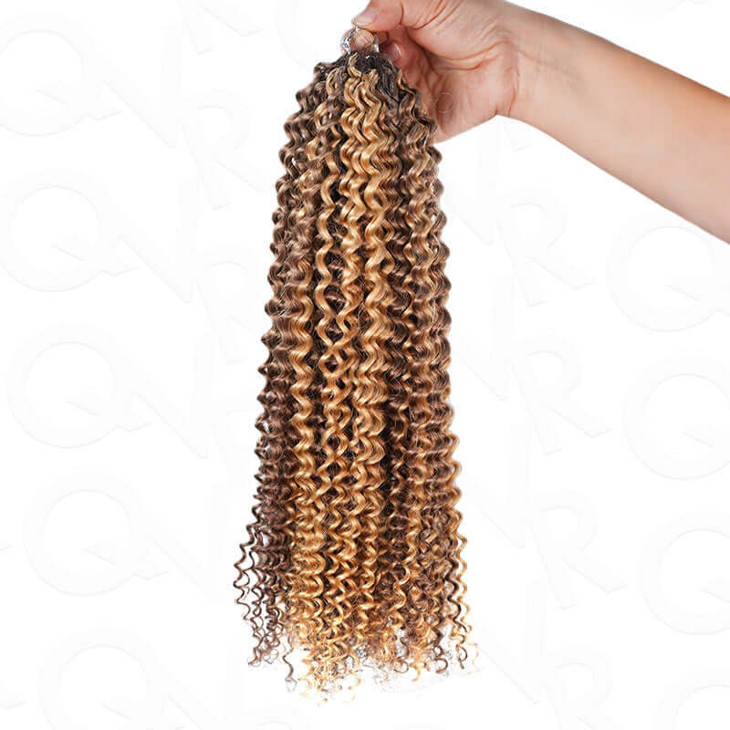 QVR Blonde Highlight Small Kinky Curly Feather Crochet Hair Machine Made Seamless Human Hair Extensions