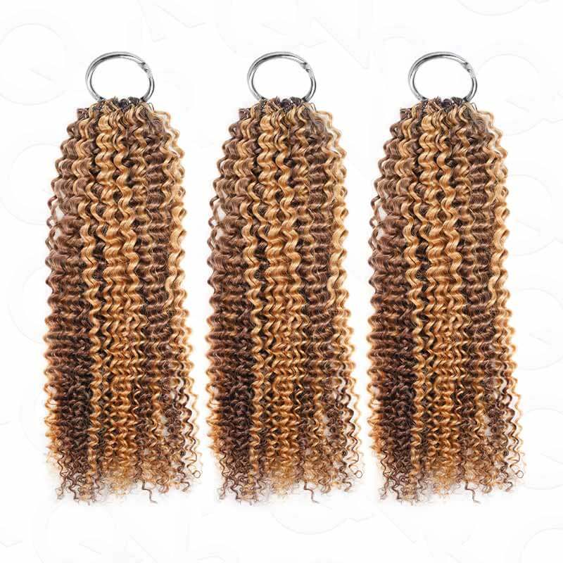 QVR Seamless Small Kinky Curly Feather Crochet Hair Highlight #P4/27 Machine Made Human Hair Extensions