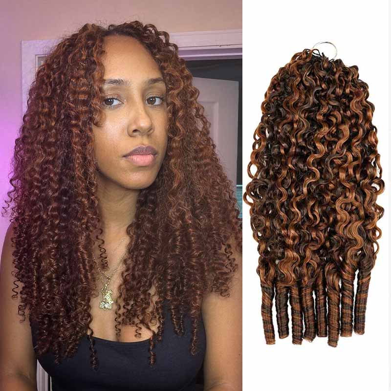 QVR Seamless Burmese Curly Feather Crochet Hair Highlight #P4/27 Machine Made Human Hair Extensions