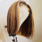 QVR Piano Highlights Color 13x4 4x4 Lace Closure Short Bob Wigs Honey Blonde Straight Human Hair Wig