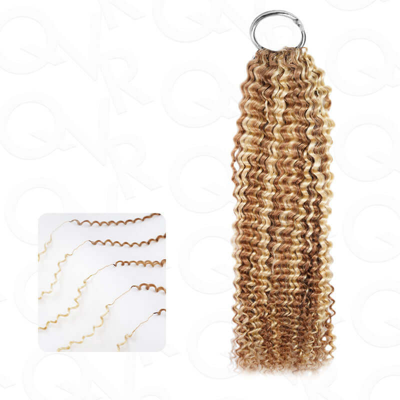 QVR Seamless Small Kinky Curly Feather Crochet Hair Highlight #P6/24 Machine Made Human Hair Extensions