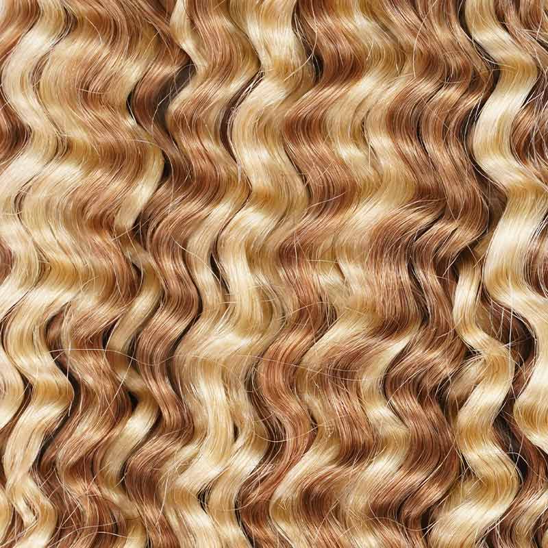QVR Seamless Small Kinky Curly Feather Crochet Hair Highlight #P6/24 Machine Made Human Hair Extensions
