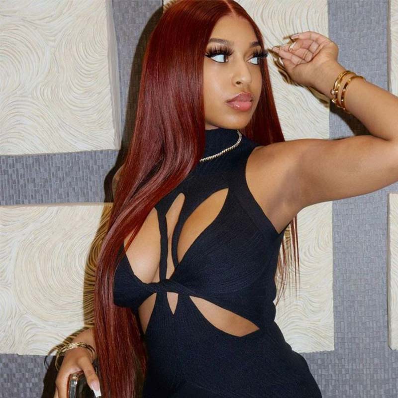QVR Pre-cut 4x6 HD Lace Closure Human Hair Wig Straight/Body Wave #33 Colored Reddish Brown Wig