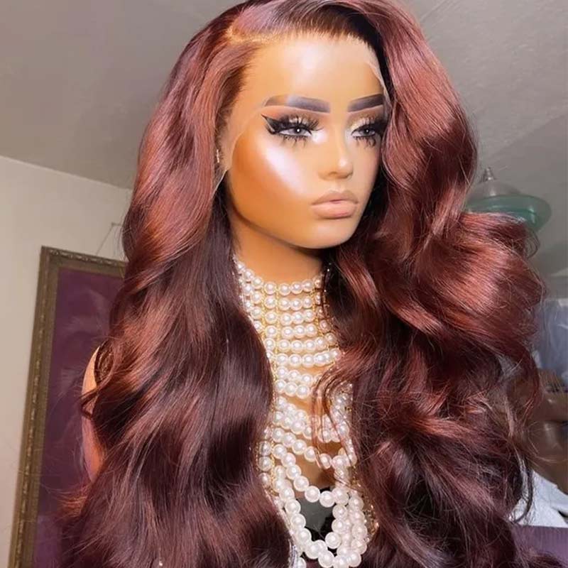 QVR Pre-cut 4x6 HD Lace Closure Human Hair Wig Straight/Body Wave #33 Colored Reddish Brown Wig