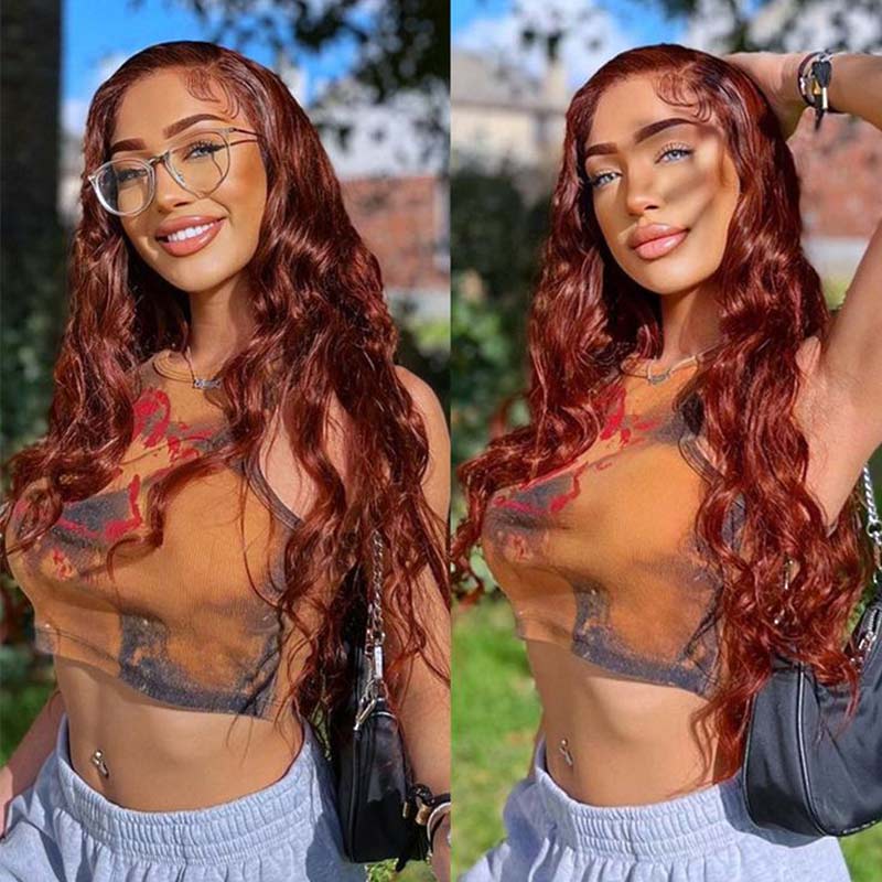 QVR Pre-cut 4x6 HD Lace Closure Human Hair Wig Straight/Body Wave #33 Colored Reddish Brown Wig