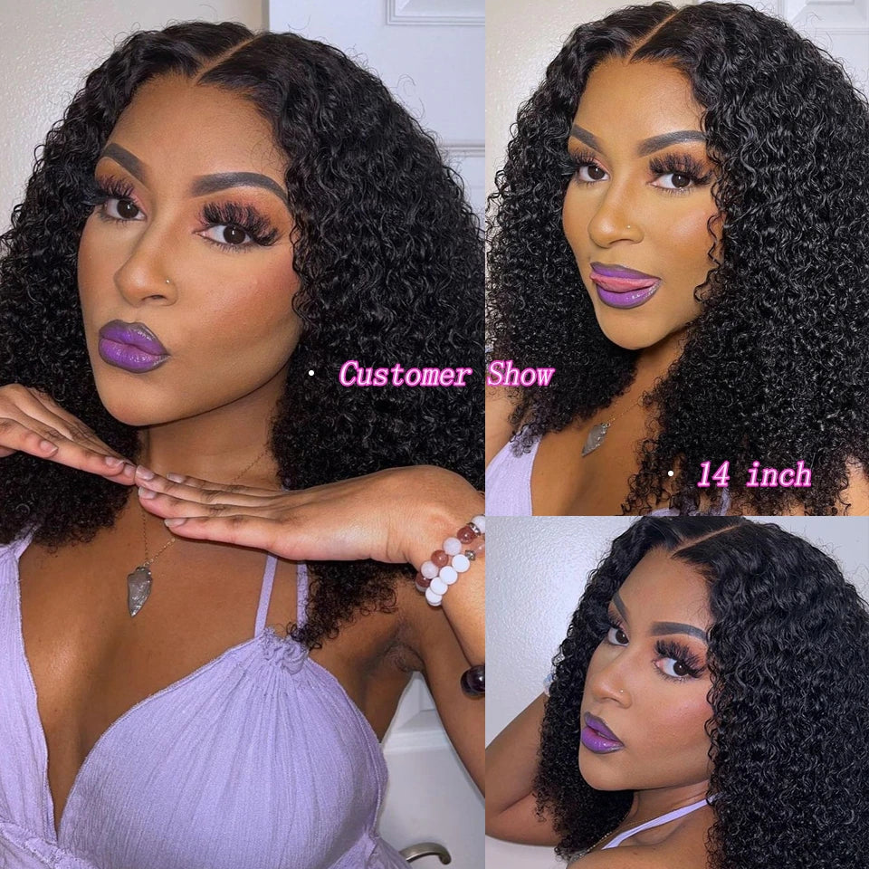 QVR Deep Curly Short Bob Wigs T lace 4x4 Lace Closure Human Hair Wigs