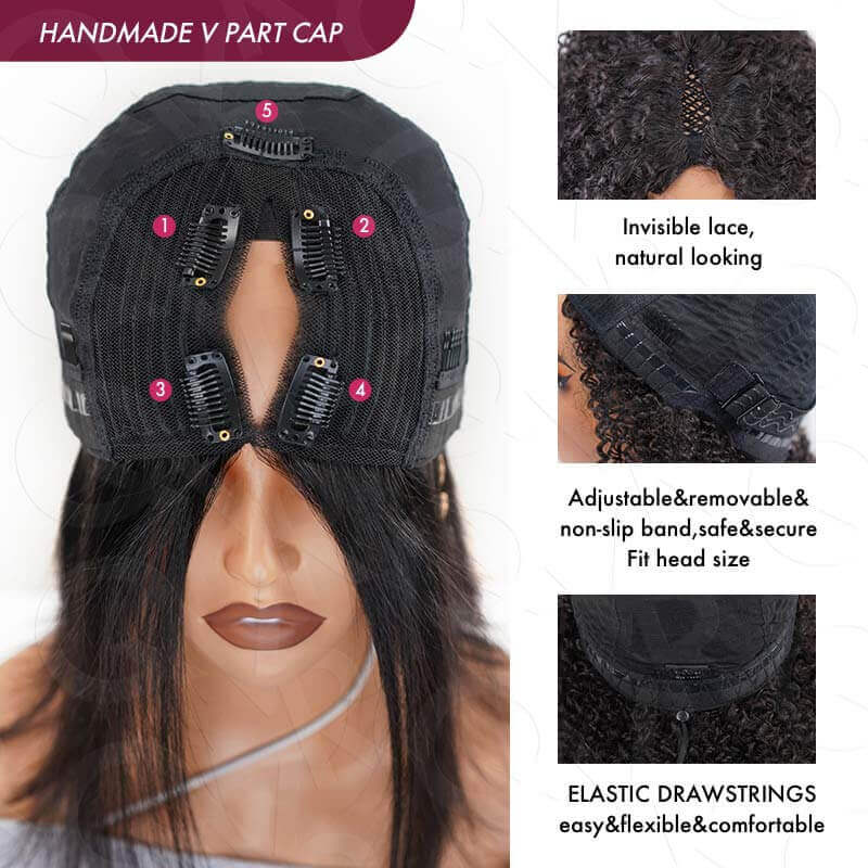 QVR Kinky Curly V Part Wigs Human Hair Beginner Friendly No Leave Out