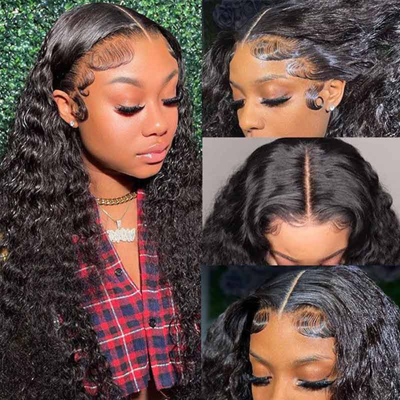 QVR Glueless Pre-cut 4x4 HD Lace Closure Human Hair Wigs Water Wave Wear & Go Wigs