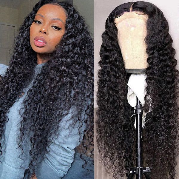 QVR Glueless Pre-cut 13x4 HD Lace Frontal Human Hair Wigs Deep Wave Wear Go Wigs