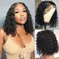 QVR Glueless Pre-cut 4x6 HD Lace Closure Human Hair Short Bob Wigs Water Wave Wear and Go Wigs