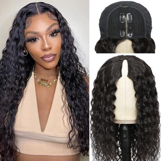 QVR Glueless Water Wave V Part Wigs 180% Density Super Natural Human Hair Glueless 0 Skill Needed Wig