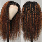 QVR Glueless Pre-cut Curly 13x4 Lace Frontal Human Hair Wigs Highlight Balayage Color Wigs Beginner Friendly