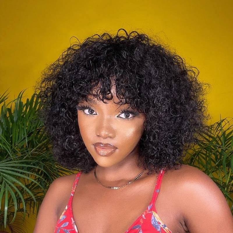 QVR Water Wave Short Pixie Bob Cut Wigs With Bangs For Black Women