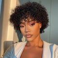 QVR Curly Short Pixie Cut Human Hair Wigs With Bangs