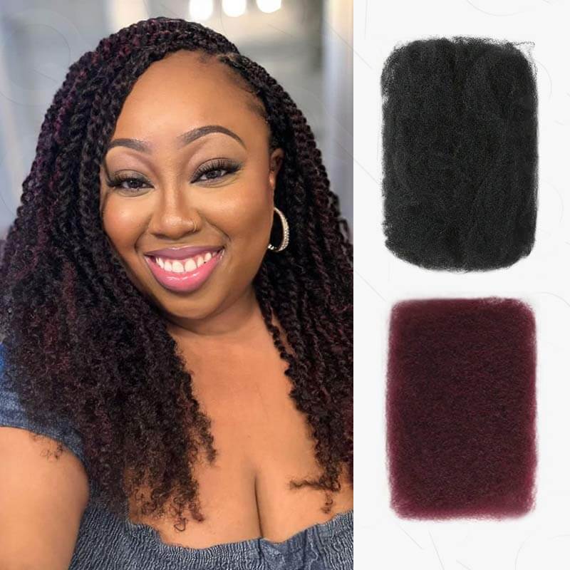 QVR Affordable Afro Kinky Bulk Human Hair 99J Burgundy Color For Braiding DreadLock