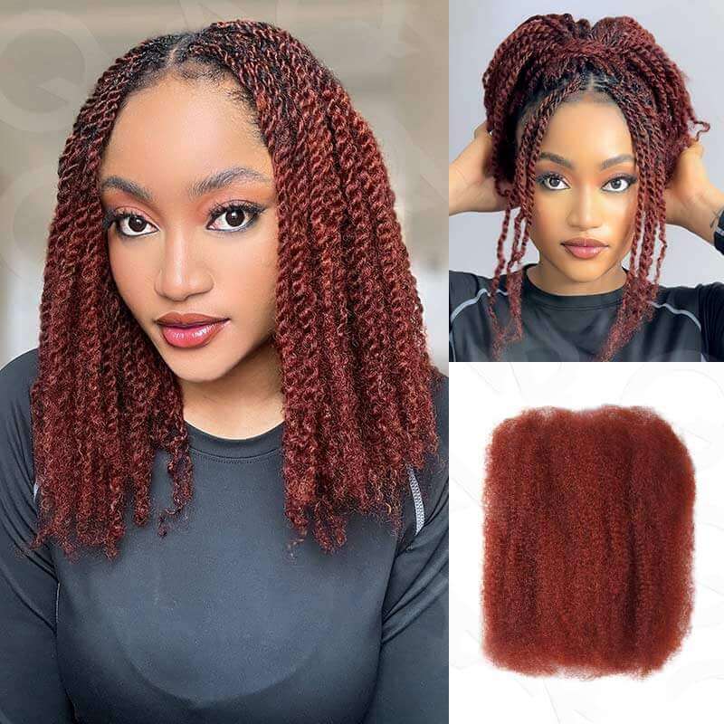 QVR Reddish Brown Color Afro Kinky Bulk Human Hair For Braiding Dreadlock Hair