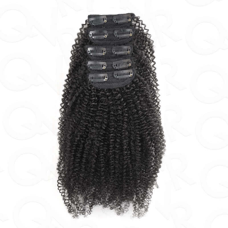 QVR Invisible 9PCS Weft Clip In Hair Extensions 5PCS Volumizer Afro Kinky Curly PU Clip In Human Hair