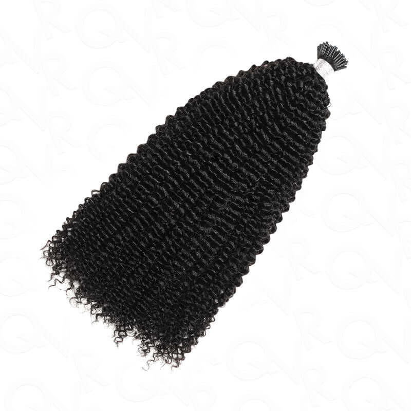 QVR Afro Kinky Curly I Tip Hair Extensions Natural Black Human Hair