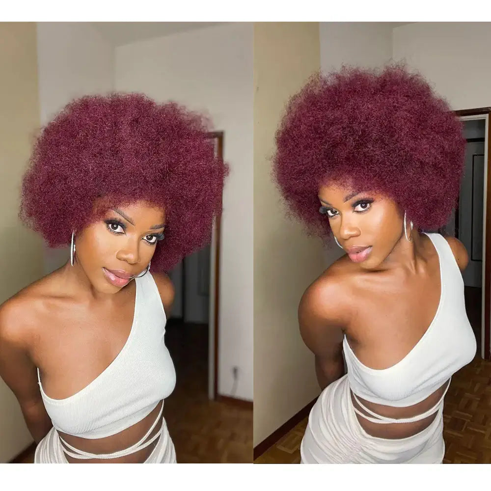 QVR Affordable Afro Kinky Bulk Human Hair 99J Burgundy Color For Braiding DreadLock