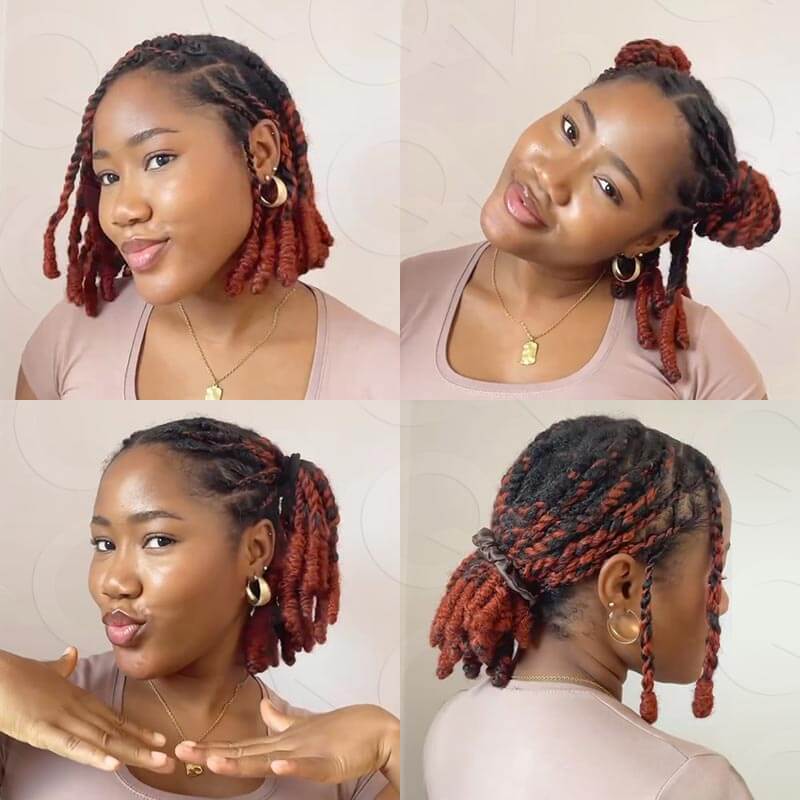 QVR Dark Orange Afro Kinky Bulk Hair Extensions For Braiding Dreadlock Human Hair