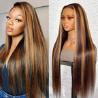 QVR 13x4 Transparent Lace Front Body Wave Wig Honey Blonde Piano Highlights Human Hair Wigs
