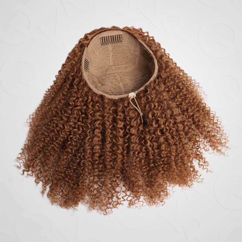 QVR Glueless Auburn Brown Kinky Curly Half Wig 250% Density Human Hair Wig Wear Go Flip Over Wig