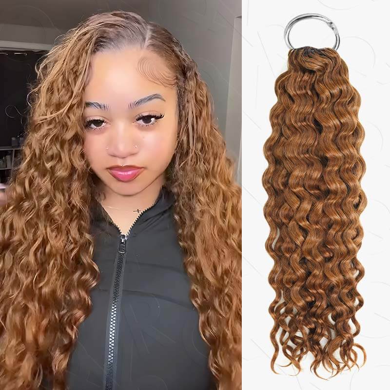 QVR Auburn Brown #30 Crochet Hair Water Wave Machine Made Feather Human Hair Extension