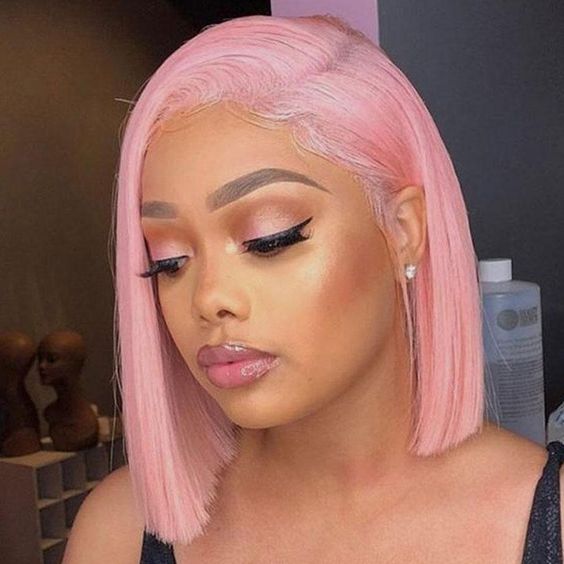 QVR Colored Short T Lace Bob Wigs Straight Human Hair Wig 180% Lace Front Burgundy Red Wigs Pink Blonde Wig
