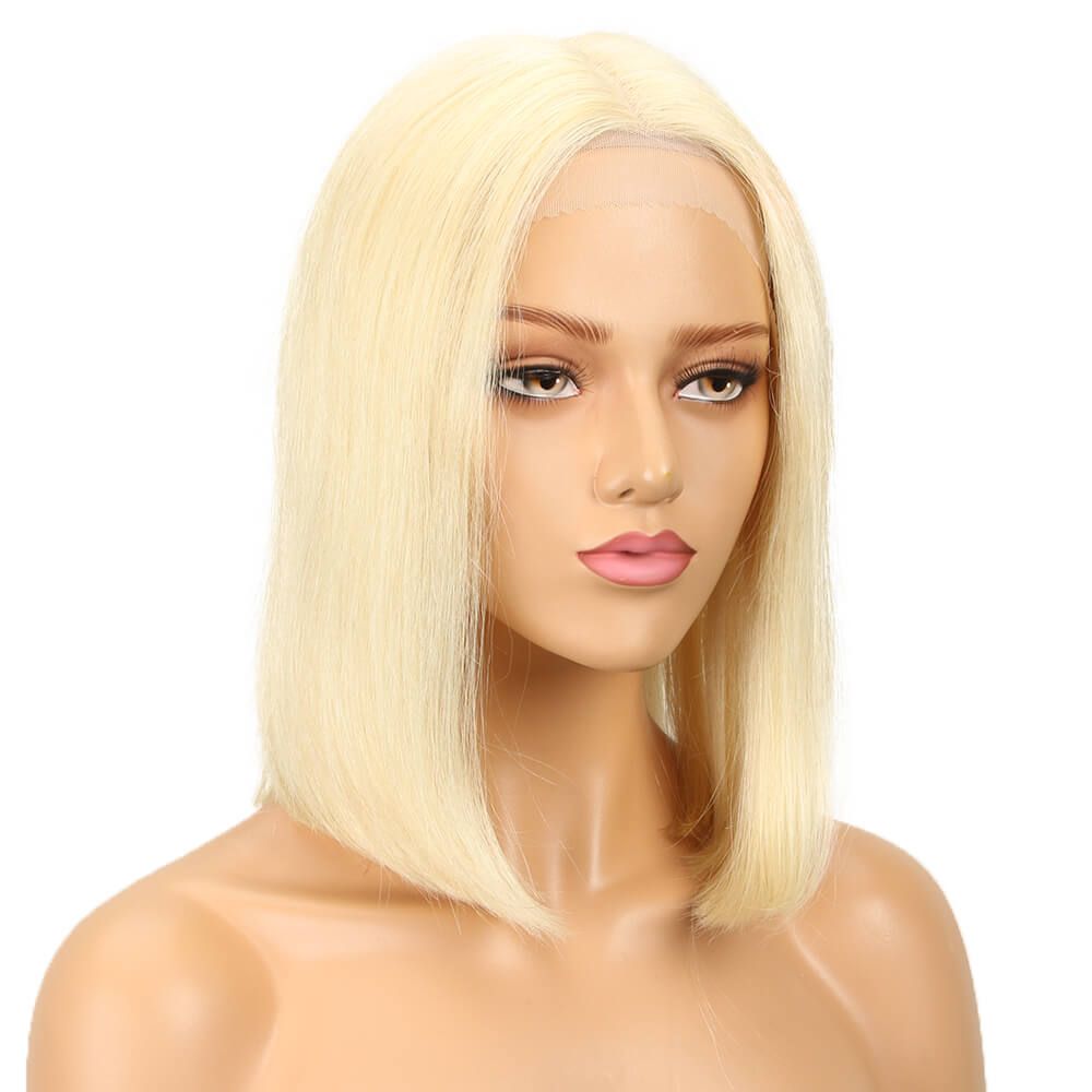 QVR 613 Blonde Short Bob Wigs T Lace 13x4 Straight Human Hair Lace Front Bob Wig