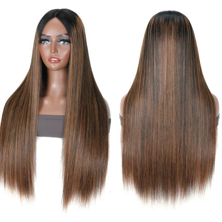 QVR Glueless Straight V Part Wig Balayage Highlights Beginner Friendly Upgrade U Part Wig