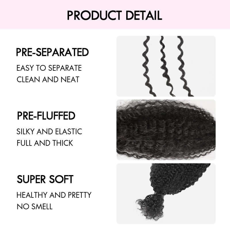 QVR Upgraded Kinky Bulk Natural Black hair 4a/3c Extensions