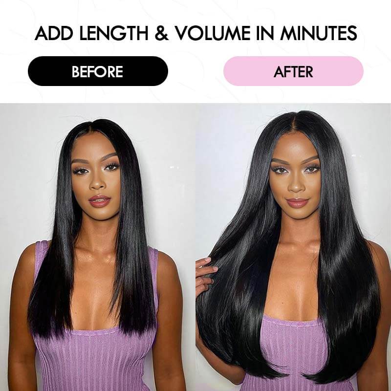 QVR Invisible 9PCS Weft Clip In Hair Extensions 5PCS Volumizer Afro Kinky Curly PU Clip In Human Hair
