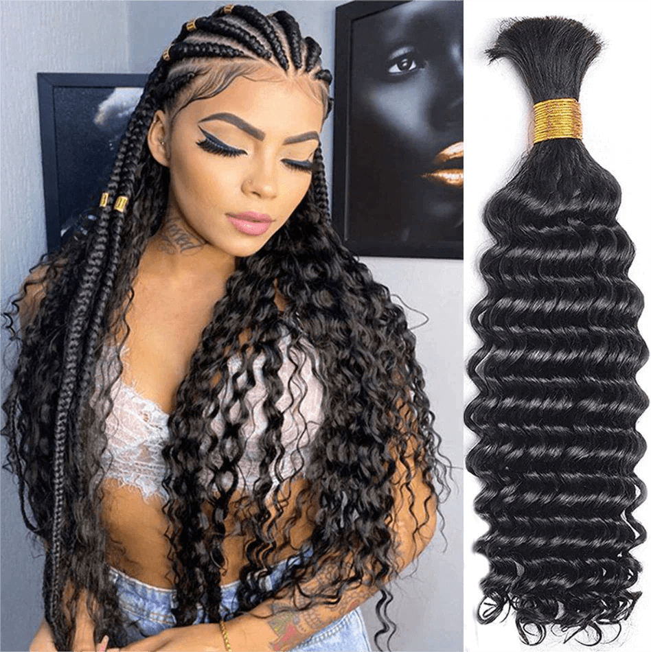 QVR Deep Wave Bulk Hair Extensions for Boho Knotless Braiding