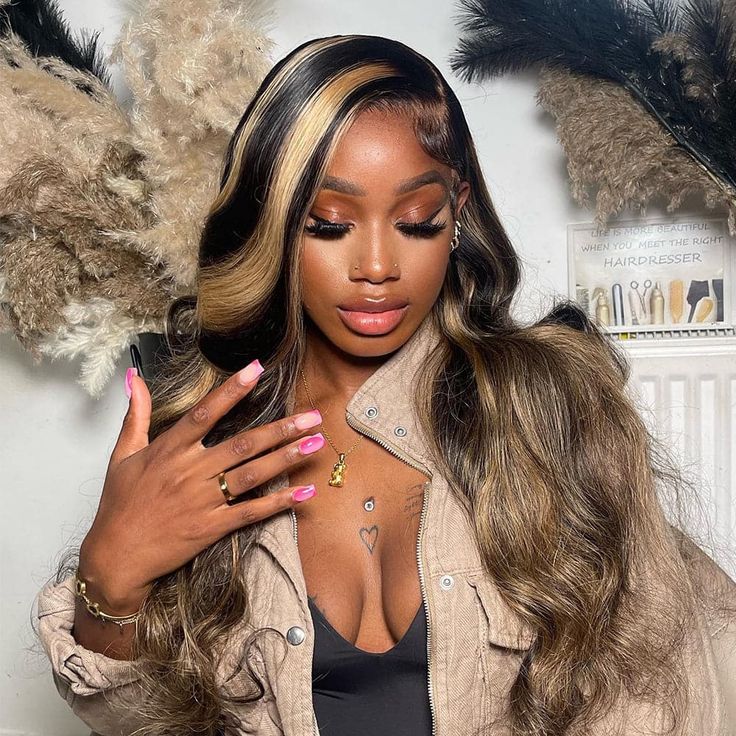 QVR Balayage Highlight Colored 13x4 Lace Frontal Wigs Body Wave/Straight Human Hair Wigs