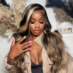 QVR Balayage Highlight Colored 13x4 Lace Frontal Wigs Body Wave/Straight Human Hair Wigs