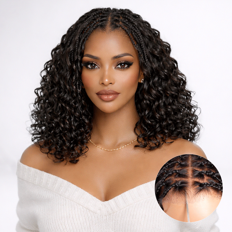 QVR Knotless Boho Braid 5X5 Lace Closure Wig with Braided Top Wear To Go Virgin Human Hair Wigs