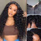 QVR Glueless Burmese Curly V Part Wigs Natural Black Invisible Lace Edge Human Hair Wig