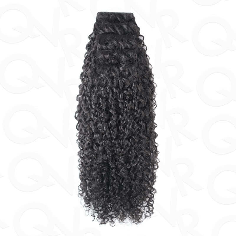 QVR Best 9PCS Weft Clip In Hair Extensions 5PCS Volumizer Ramen Curl Clip In Human Hair