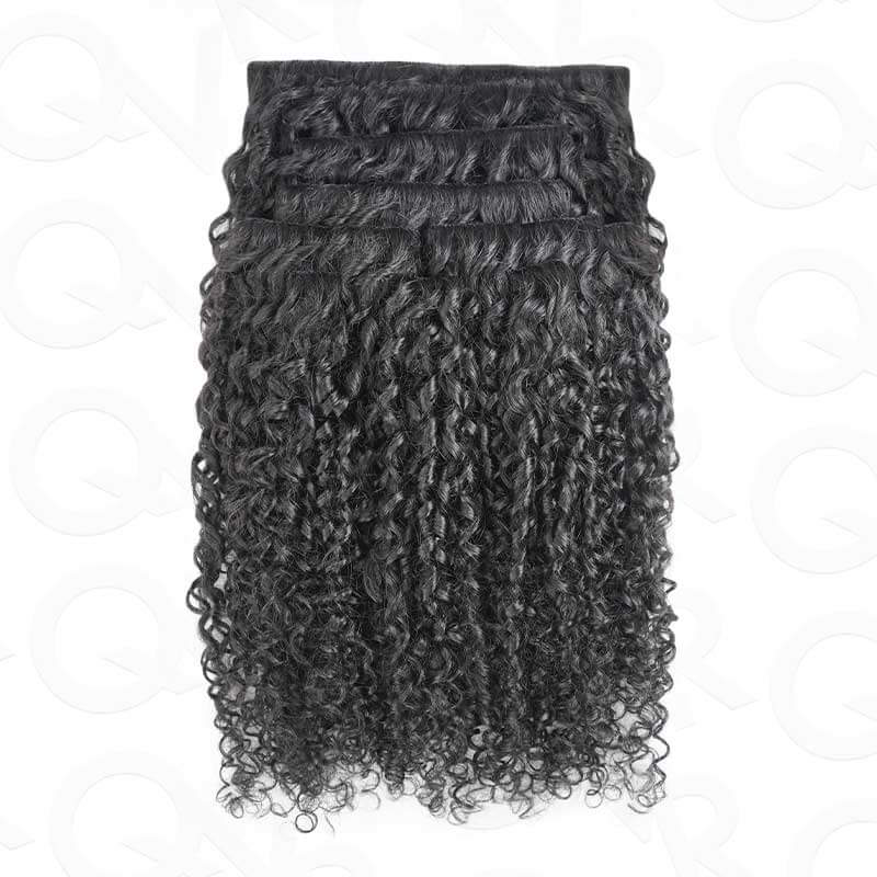 QVR Best 9PCS Weft Clip In Hair Extensions 5PCS Volumizer Ramen Curl Clip In Human Hair