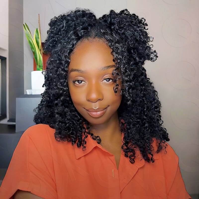 QVR Natural Black Small Kinky Curly Machine Made Feather Crochet Human Hair Extension