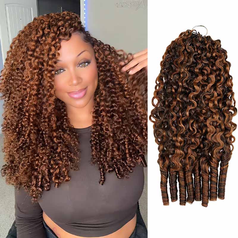 QVR Burmese Curly Feather Crochet Human Hair Highlight #P4/30 Miracle Knots Crochet Weave Hair Extensions