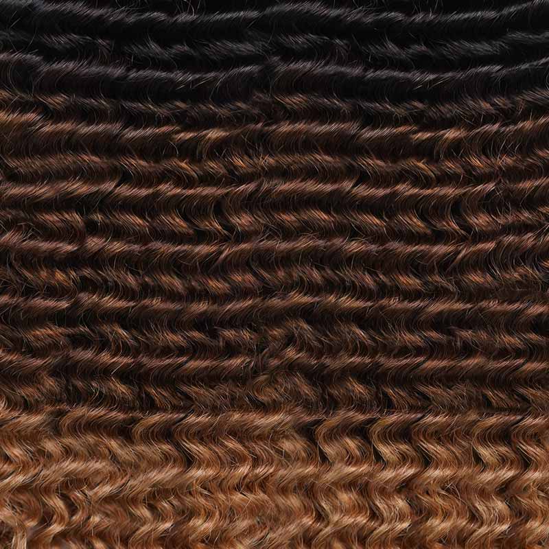 QVR Ombre #T1B/30/27 Small Kinky Curly Machine Made Feather Crochet Human Hair Extensions