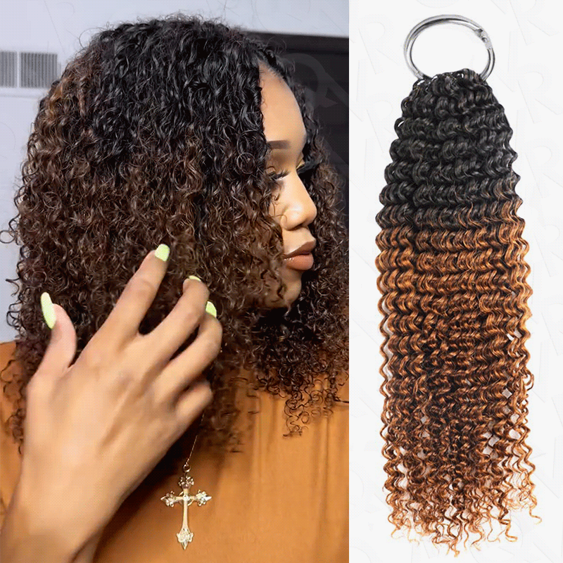 QVR #T1B/30 Crochet Hair Small Kinky Curly Machine Made Feather Human Hair Extension