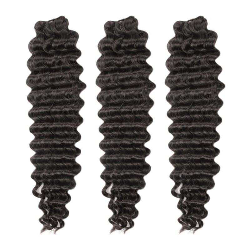 QVR Soft Deep Wave Feather Crochet Braid Natural Black Human Hair Extensions