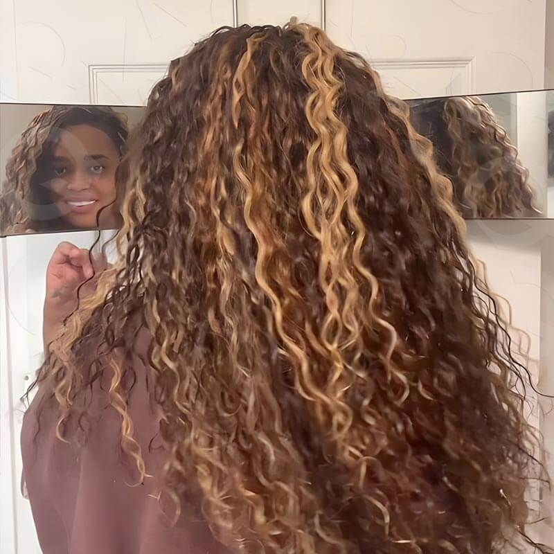 QVR Highlight Crochet Hair Water Wave #4+#30+#27 Machine Made Feather Human Hair Extension